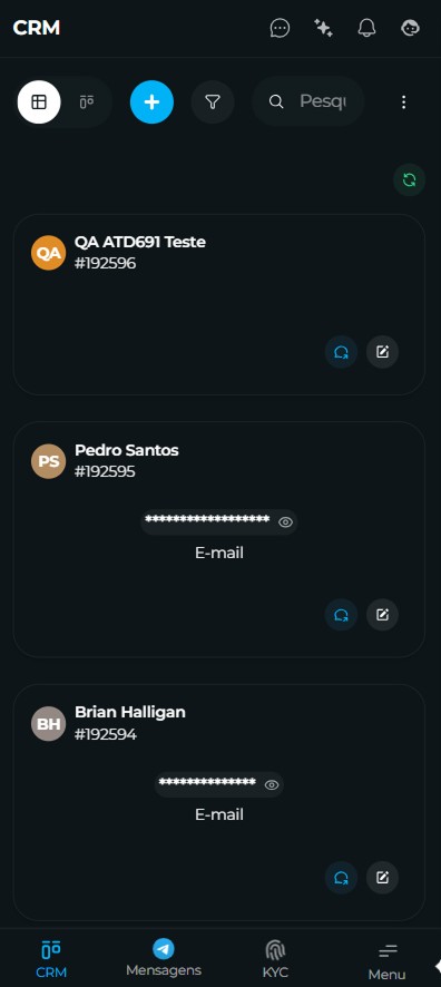 Visualização em cartões na versão mobile