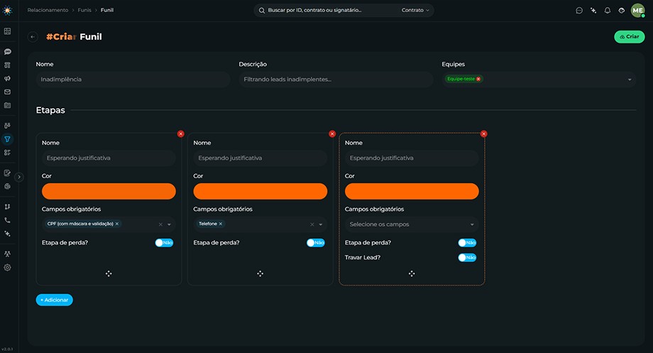 Imagem painel Customização do quadro com as propriedades visíveis e ocultas