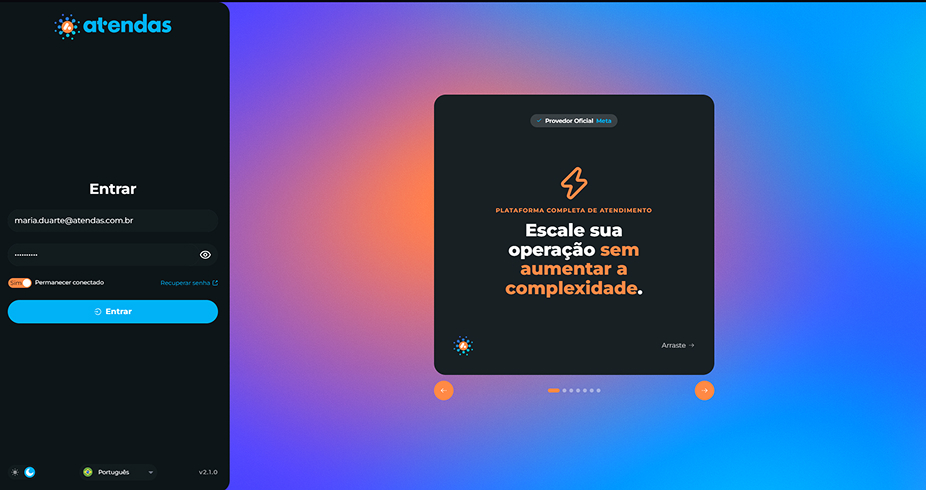 Nova tela de login com o carrossel institucional
