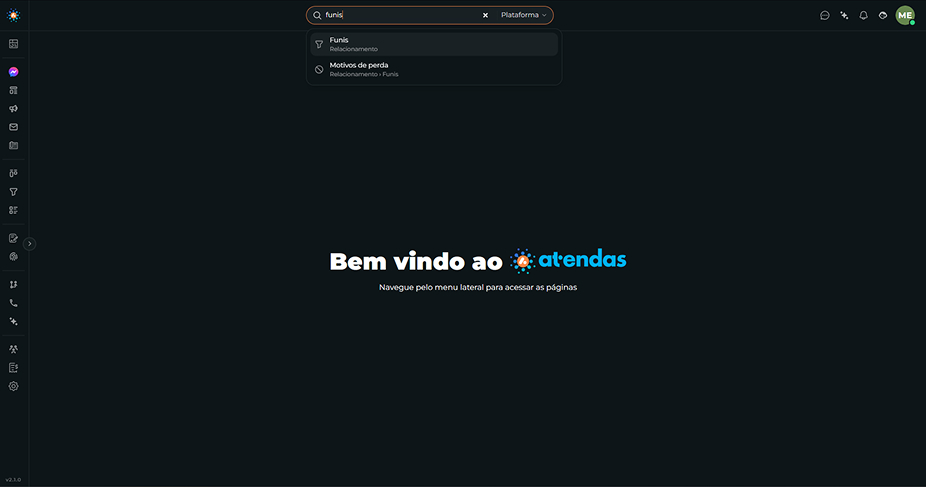 Campo de busca aberto no topo com resultados listados